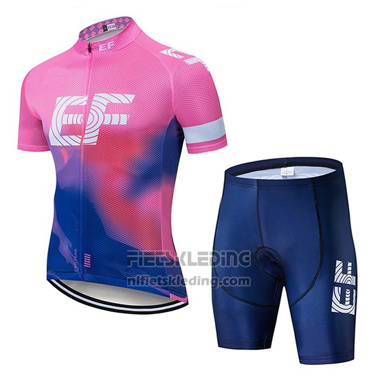 2019 Fietskleding EF Education First Roze Blauw Korte Mouwen en Koersbroek